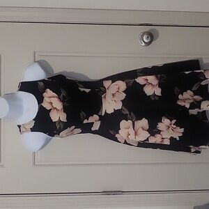Aqua black floral a-line dress. Size XS